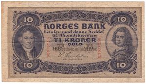 10 kroner 1927 N.7321206. Kv.1