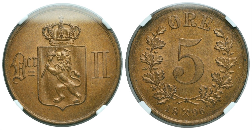 5 øre 1896 Oscar II. Kv.0