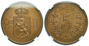 5 øre 1896 Oscar II. Kv.0
