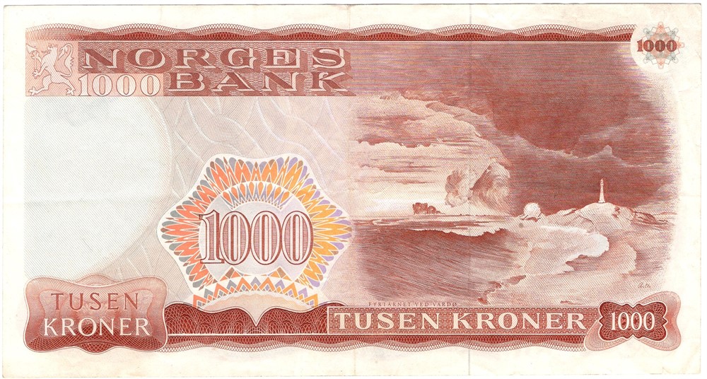 1000 kroner 1978 X.0307517 erstatningsseddel. Kv.1