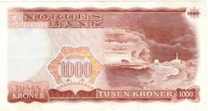 1000 kroner 1978 X.0307517 erstatningsseddel. Kv.1