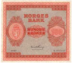 100 kroner 1947 B.1887147. Kv.01