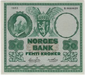 50 kroner 1953 B.0660620. 65 EPQ. Kv.0