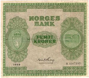 50 kroner 1949 B.3567235. Kv.1