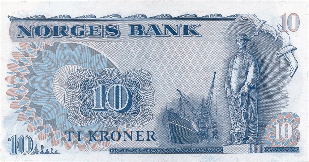 10 kroner 1973 QØ erstatningsseddel. Kv.0