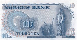 10 kroner 1973 QØ erstatningsseddel. Kv.0