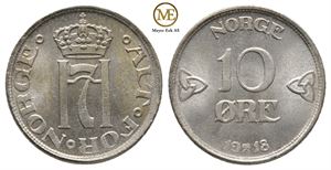 10 øre 1918 Haakon VII. Kv.0