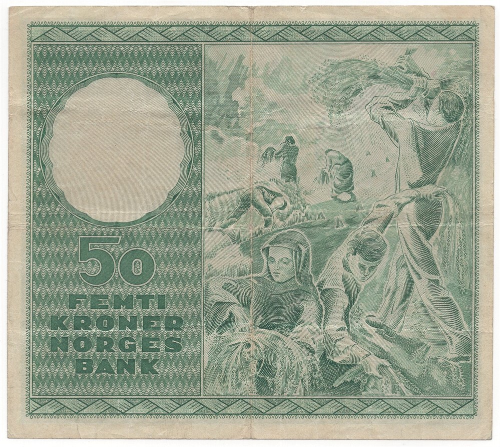 50 kroner 1955 Z.0063682 Erstatningsseddel. RRR-seddel. Kv.1
