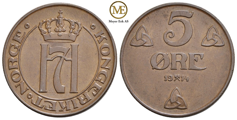 5 øre 1914 Haakon VII. Kv.0/01