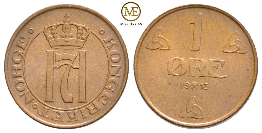 1 øre 1913 Haakon VII. Kv.0/prakt