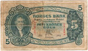 5 kroner 1916 E.8391457. Kv.1-