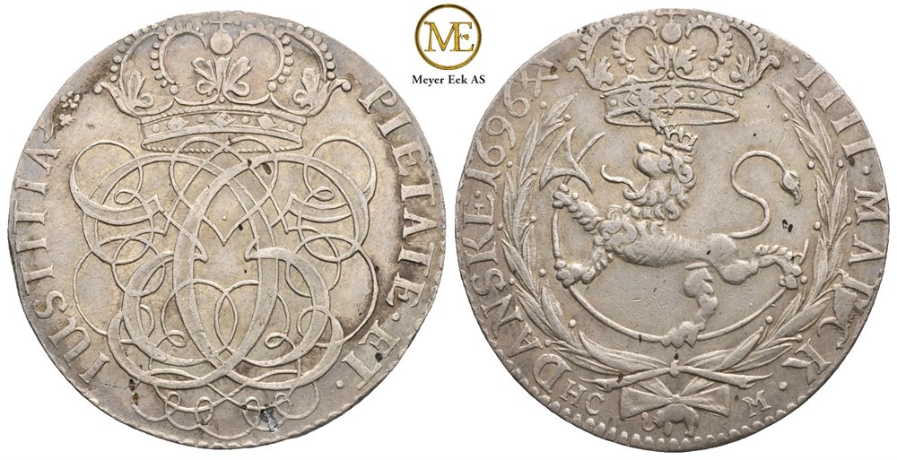 4 mark 1696 Christian V. Kv.1+