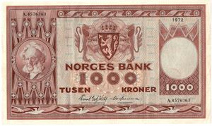 1000 kroner 1972 A.4576363. Kv.1+/01