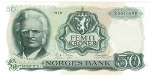 50 kroner 1966 Z.0010298. Erstatningsseddel. S-seddel. Kv.0