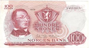 100 kroner 1970 X. Erstatningsseddel. Kv.1