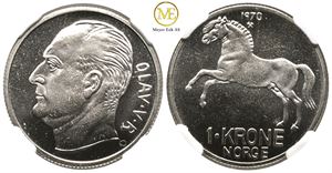 1 krone 1970 Olav V. MS67. Prakt eksemplar