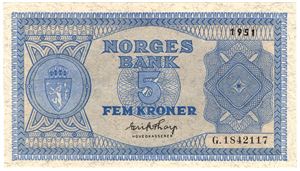 5 kroner 1951 G.1842117. Kv.0