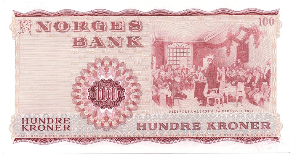 100 kroner 1971 X.6512795. Erstatningsseddel. Kv.0