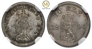 10 øre 1894 Oscar II. MS65. Kv.0