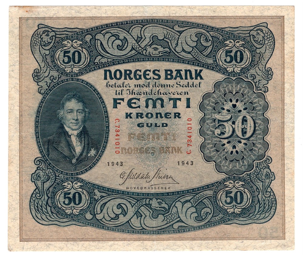 50 kroner 1943 C.7341010. Kv.1+