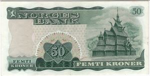 50 kroner 1972 X.3074965. Erstatningsseddel. R-seddel. Kv.01
