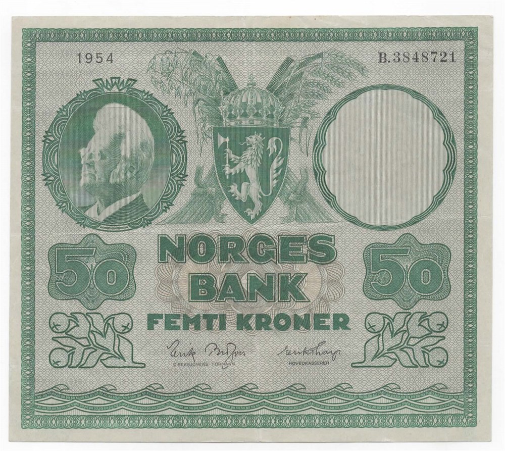 Norge 50 kroner 1954 B kv. 1/1+