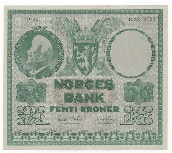 Norge 50 kroner 1954 B kv. 1/1+