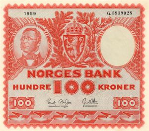 100 kroner 1959 G ex. Germeten 6.12.13