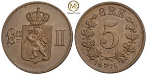 5 øre 1876 Oscar II. Kv.0