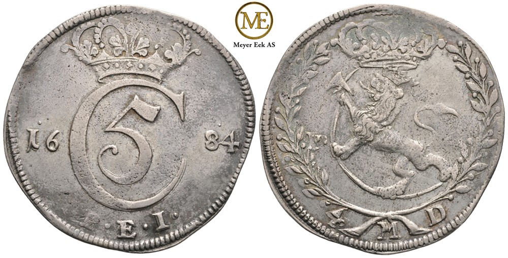 4 mark 1684 Christian V. Kv.1+