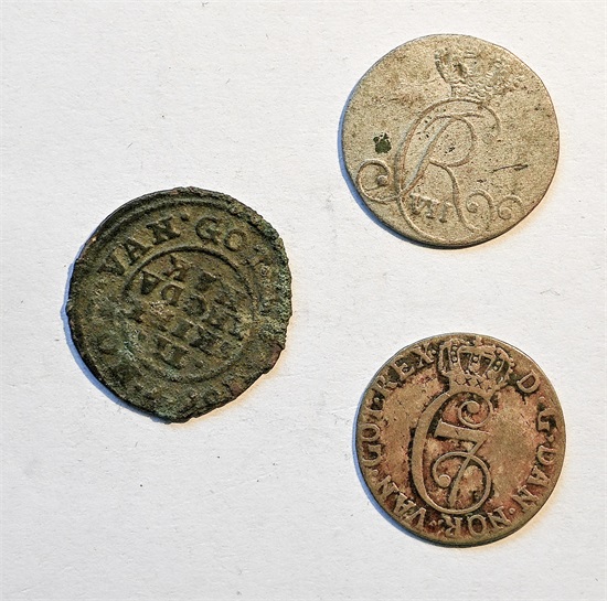 Norge 1 skilling 1654, 1786 og 1802 kv. Vk