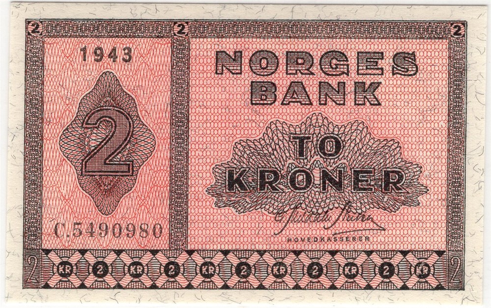 2 kroner 1943 C.5490980. Kv.0
