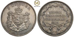 2 kroner 1907 Jub. m/gevær. Kv.1+/01