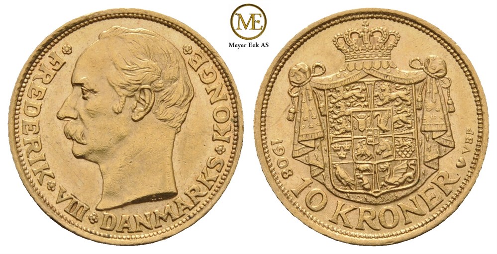 10 kroner 1908 Frederik VIII. Kv.0/01