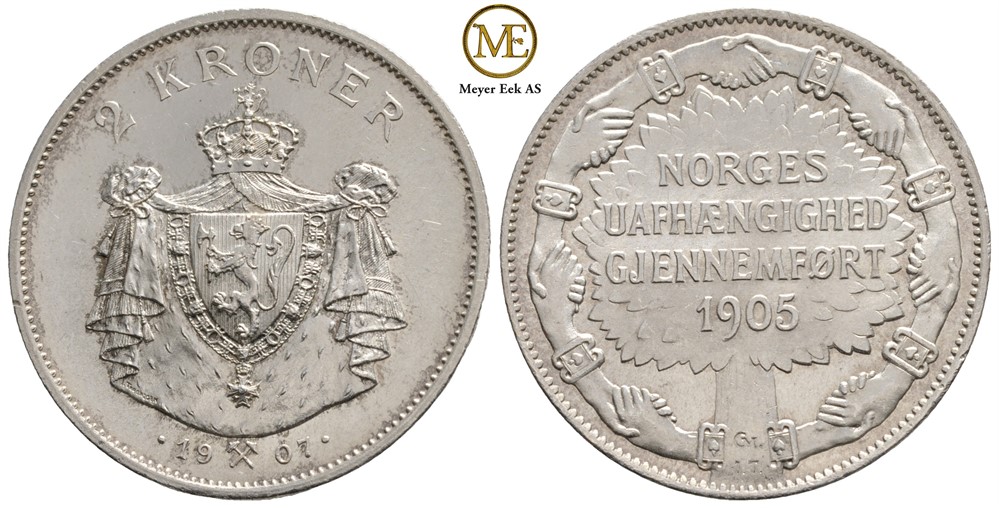 2 kroner Jub. 1907 Haakon VII. Kv.0