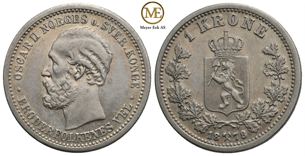 1 krone 1878 Oscar II. Kv.1+/01