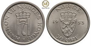 50 øre 1953 Haakon VII. Variant. Kv.0/01