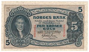 5 kroner 1943 V.3426366. Kv.0/01