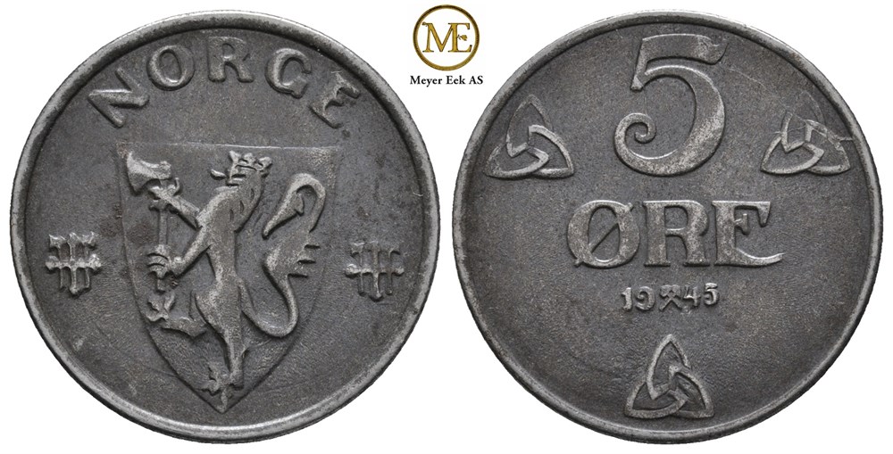5 øre 1945 Haakon VII. Kv.01