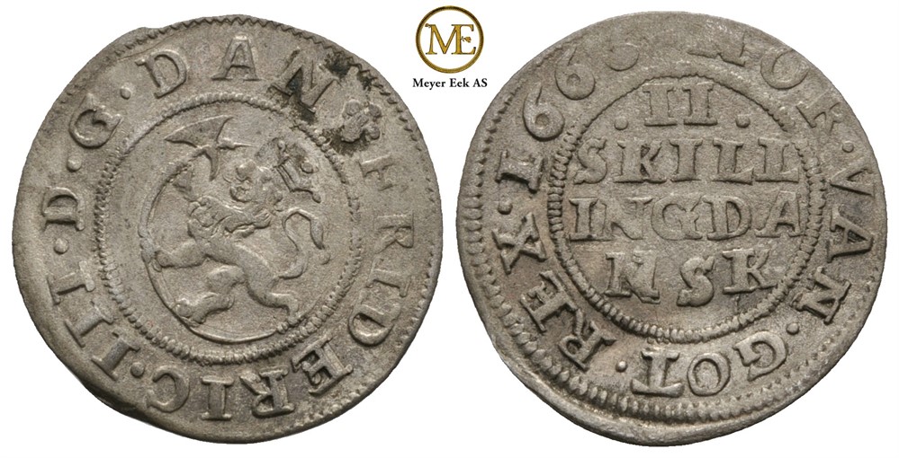 2 skilling 1666 Frederik III. Kv.1+