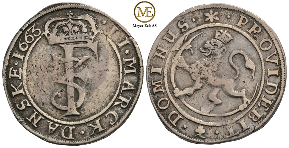 2 mark 1663 Frederik III. Kv.1+