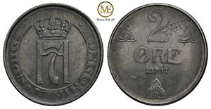 2 øre 1917 Haakon VII. Dobbeltstrek. Kv.0/01