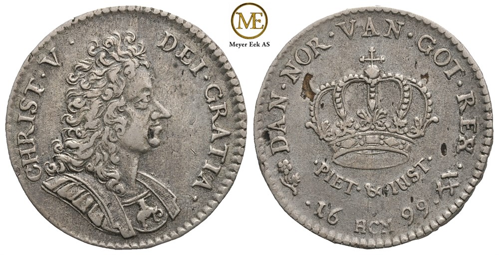 2 mark 1699 Christian V. Kv.1+