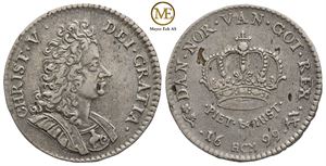 2 mark 1699 Christian V. Kv.1+