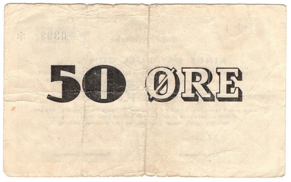 50 øre Kings Bay Kull Komp. a/s. 1958/59. RRR-Seddel. Kv.1-