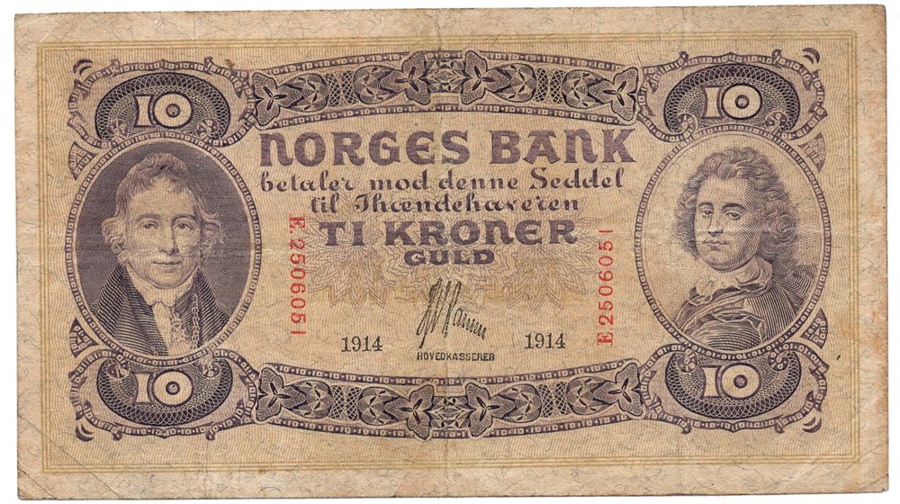 10 kroner 1914 E.2506051. SS-seddel. Kv.1/1-