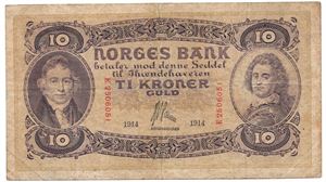 10 kroner 1914 E.2506051. SS-seddel. Kv.1/1-