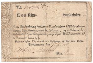 1 Rigsbankdaler Christiania 7. Januar 1914. Kv.1-