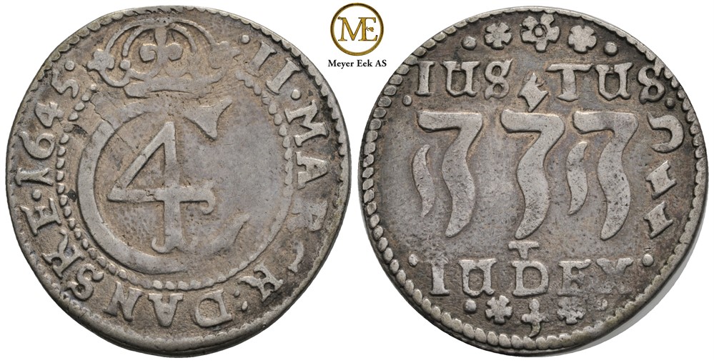 2 mark 1645 Christian IV. Kv.1/1+