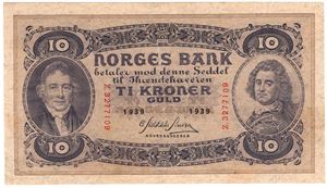 10 kroner 1939 Z.3277109. Kv.0